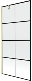 Mexen Next parawan nawannowy 1-skrzydłowy 90 x 150 cm, czarna kratka, złoty szczotkowany - 895-090-000-00-77-55