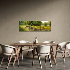 Obraz - Rzeka przy lesie, obraz olejny (z zegarem) (90x30 cm)