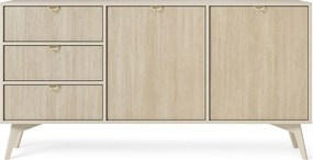 Komoda: piaskowy beż / skandynawskie jodełki, drewniane nogi, 158 x 80 x 38 cm