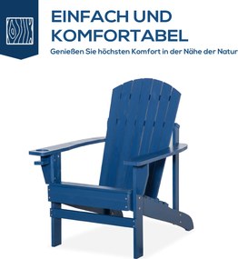 Outsunny krzesło ogrodowe Adirondack z uchwytem na kubek leżak ogrodowy krzesło balkonowe lite drewno kolor niebieski 97 x 72,5 x 93 cm