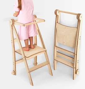 Wieża edukacyjna: Składany stołek dla maluchów - Beżowy