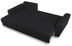 Czarny rozkładany narożnik ze schowkiem z materiału bouclé (lewostronny/z szezlongiem) Kyoto – Cosmopolitan Design