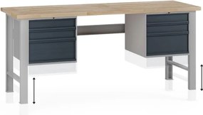 Stół warsztatowy z regulacją wysokości G7, blat bukowy, 2000 x 685 x 840-1040 mm, 2x kontener, 6x szuflada, grafitowy