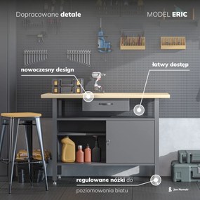 Stół warsztatowy ERIC, 1200 x 850 x 600 mm, czarny