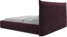 Ciemnofioletowe tapicerowane łóżko dwuosobowe ze schowkiem ze stelażem 160x200 cm Esala – Makamii
