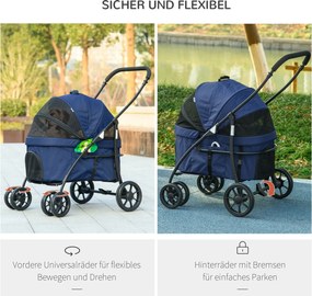 Outsunny Wózek dla Psa Składany Osłona Przeciwdeszczowa Granatowy | Aosom PL