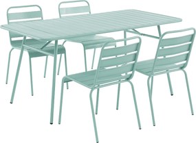 Zestaw ogrodowy z metalu - stół dł. 160 cm i 4 krzesła - Kolor szarozielony - MIRMANDE