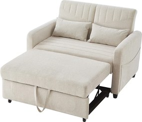 Sofa rozkładany podwójny 114 x 77 x 82,5 cm - regulowane oparcie na trzech poziomach - tkanina bawełniana i lniana - beżowy