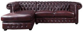 Kanapa narożna BRENTON ze 100% skóry bawolej Chesterfield - Wiśnia - narożnik lewostronny
