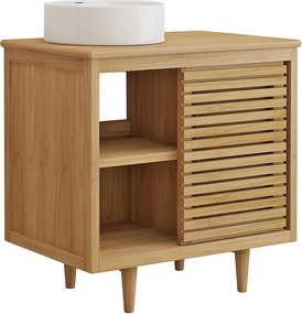Szafka łazienkowa na nogach z drewna tekowego z okrągłą umywalką nablatową ceramiczną - S80 cm - TORAJA