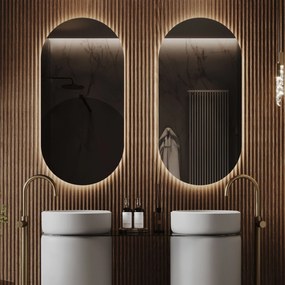 Lustro owalne podświetlane symetryczne bezramowe PLATAN LED | Różne rozmiary | Różne kolory szkła : Kolor tafli szkła - Grafit, Rozmiar - 50 x 70 cm