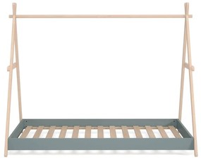 Łóżko dziecięce z litego drewna sosnowego w kształcie domku ze stelażem 90x200 cm w naturalnym kolorze/szarozielone Trufa – Marckeric