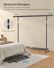 Wieszak na ubrania DOLLY na kółkach, max. 150 kg, 45x160-200x161,5cm, czarny SongmicsHome
