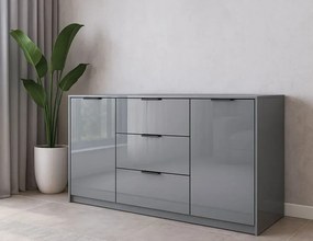 Szara długa komoda z 3 szufladami szara lawa połysk R1-R89