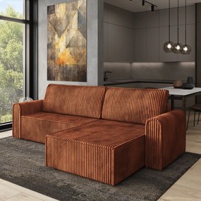 Masseno Narożnik VALTINO z funkcją spania i pojemnikiem na pościel Narozniki L, Rozkładana sofa - Brązowy, TILIA 52