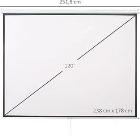HOMCOM Ekran projekcyjny 203 x 152 cm 254 cm 4:3/ 16:9 Ręczny do kina domowego