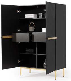 Komoda wysoka Nicole 100 cm - czarny mat / złote nóżki