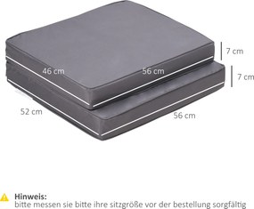 Outsunny Zestaw 2 Poduszek, 56 x 52 cm, Poduszki na Krzesła z Zamkiem, Pokrowiec z Tkaniny, 7 cm Wypełnienie, Pralne, Jasnoszary