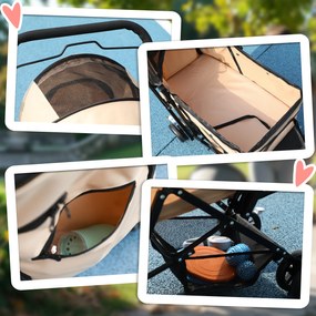 Outsunny Wózek dla Psa Składany 1 Kosz 2 Hamulce Jasnobrązowy | Aosom PL