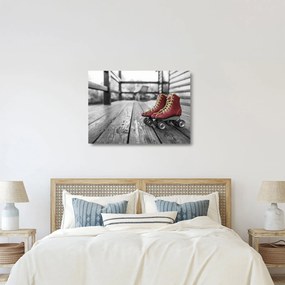 Obraz na szkle - czerwone stare wrotki (70x50 cm)