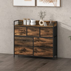 HOMCOM Komoda z 7 Szufladami z Tkaniny, Design Industrialny, Stalowa Rama, 98x29x85cm, Brąz/Czarny