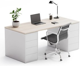 Biurko z przestrzenią do przechowywania BLOCK B03, biały/dąb naturalny