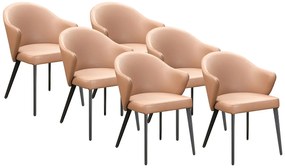 Zestaw 6 krzeseł z podłokietnikami ze skóry i czarnej stali – Camelowy – MIBELLY marki Maison Céphy