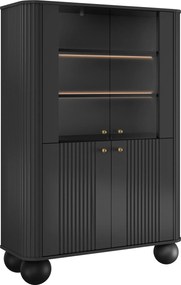 Witryna Vesper 103 cm czterodrzwiowa - czarny / złote uchwyty / nogi kule