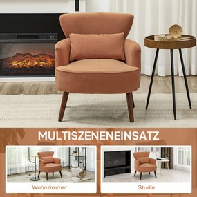 HOMCOM Nowoczesny fotel z podłokietnikami, tapicerowany fotel dekoracyjny z poduszką lędźwiową, nogi z drewna kauczukowego, Pomarańczowy