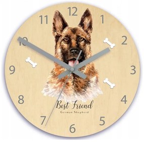 Zegar na ścianę cichy do pokoju dziecięcego drewniany nowoczesny owczarek