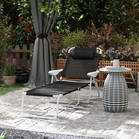 Outsunny Leżak składany z poduszką, fotel z 4-stopniowo regulowanym oparciem do 120 kg czarny | Aosom PL