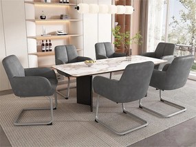 Zestaw 6 krzeseł typu cantilever pokrytych skórą ekologiczną - z metalowymi nogami - Szary