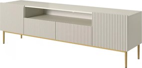 Szafka RTV Nicole 200 cm z wnęką i szufladami - kaszmir / złote nóżki