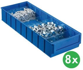 Plastikowy pojemnik do regału ShelfBox typ F - 183 x 500 x 81 mm, 8 szt., niebieski