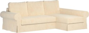 Pokrowiec na sofę Backabro rozkładaną z leżanką kolor ecru tkanina połyskliwa, welwetowa