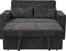 Nowoczesna składana sofa dla 2 osób - z uchwytami na napoje - z portami ładowania USB - z poduszkami - tkanina welurowa - Szary