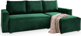 PROMOCJA Ciemnozielona rozkładana sofa narożna CAVELO, dwustronna II gatunek