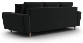 Czarna aksamitna rozkładana/ze schowkiem sofa 235 cm Kyoto – Cosmopolitan Design