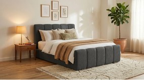 Stylowe łóżko tapicerowane KORA 200x200 cm w tkaninie CENTAUR 15 szarej