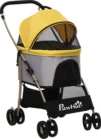 Outsunny Wózek dla Psa 2w1 Składany 1 Koszyk 1 Kieszeń Żółty do 20kg | Aosom PL