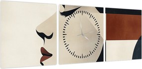 Obraz - Kobieta z profilu (z zegarem) (90x30 cm)