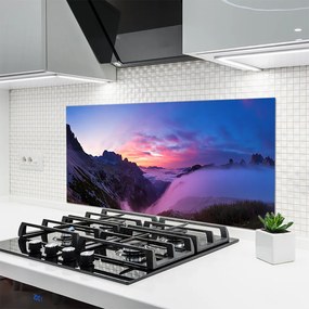 Panel Szklany do Kuchni Wschód Słońca w Zamglonych Szczytach