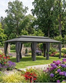 Nowoczesna altana ogrodowa z zasłonami antracyt R8-H29