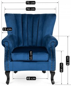 Fotel Uszak Wypoczynkowy MALLO Granatowy Welurowy Nowoczesny Glamour