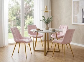 Różowe krzesło do kuchni BERA aksamitne ze złotymi nogami