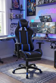Czarno-niebieski gamingowy fotel z podnóżkiem Z1-Z74