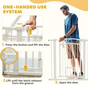 PawHut Brama dla Zwierząt Domowych, 96 cm Barierka na Schody, Regulowana Szerokość 76-104 cm, z Drzwiczkami dla Kota, na Schody i Przejścia Drzwiowe, Biały