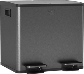 HOMCOM Podwójny kosz 2 x 15 l z pedałem — stal nierdzewna, łatwy w czyszczeniu, czarny