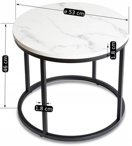 Stolik Kawowy CONNY 53 cm Biały Marmur/Czarny Nowoczesny Glamour
