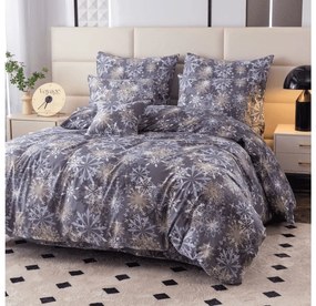 PrzytulneMieszkanie.pl PrzytulneMieszkanie.pl PrzytulneMieszkanie.pl Zestaw 2szt. pościeli z mikrofibry SNOWFLAKE niebiesko-szare + prześcieradło Jersey 180x200cm białe, podwójne łóżko